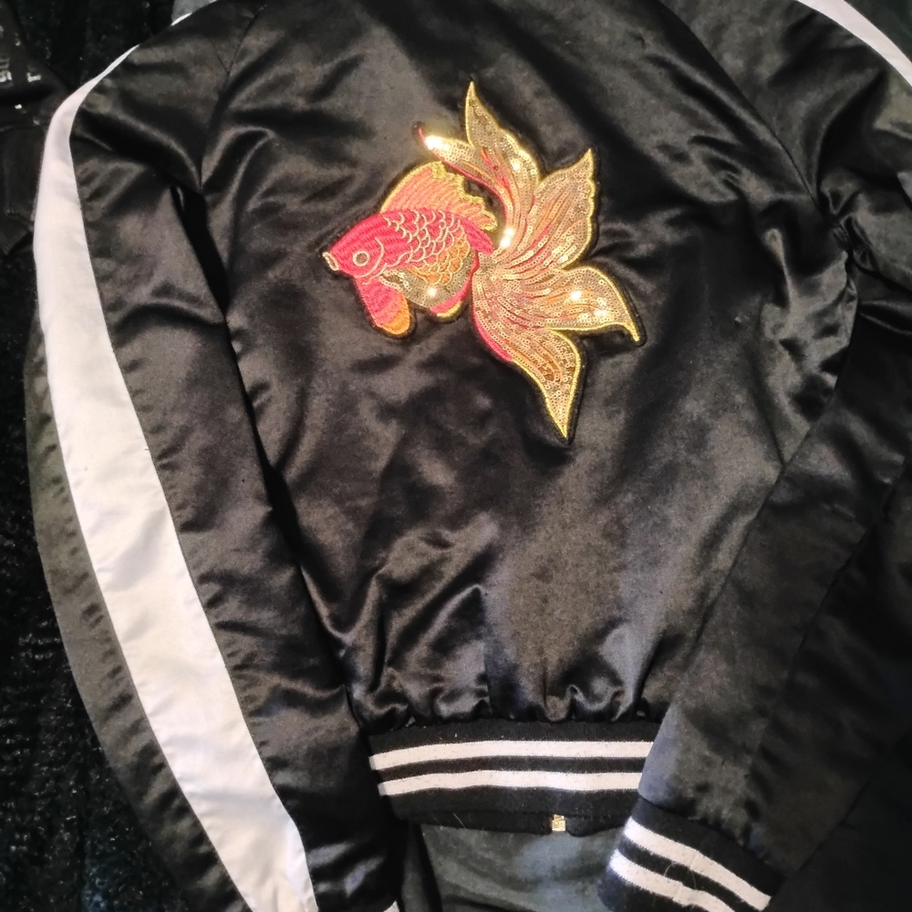 Love Black and White Satin Bomber Jacket